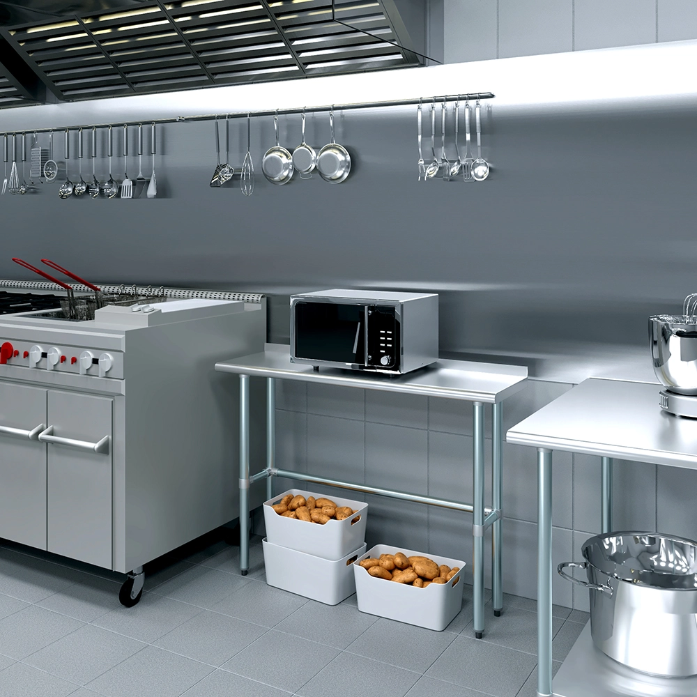 14" X 48" Stainless Steel Work Table Open Base with 1.5" Backsplash - Image 4