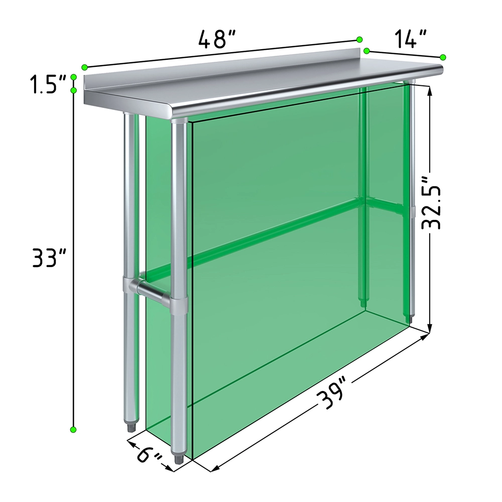 14" X 48" Stainless Steel Work Table Open Base with 1.5" Backsplash - Image 3