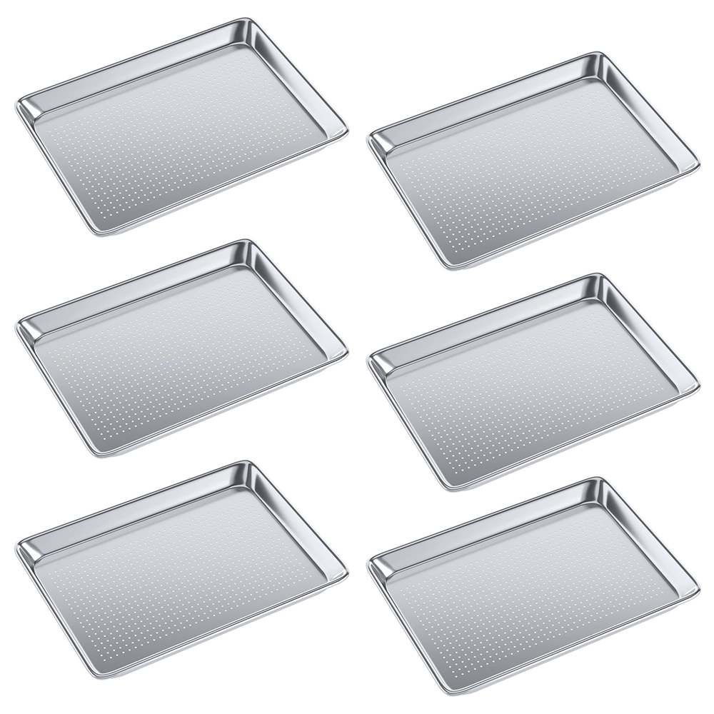 13 in. x 18 in. 19 Gauge Half Size Perforated Aluminum Bun Pan. Pack of 6