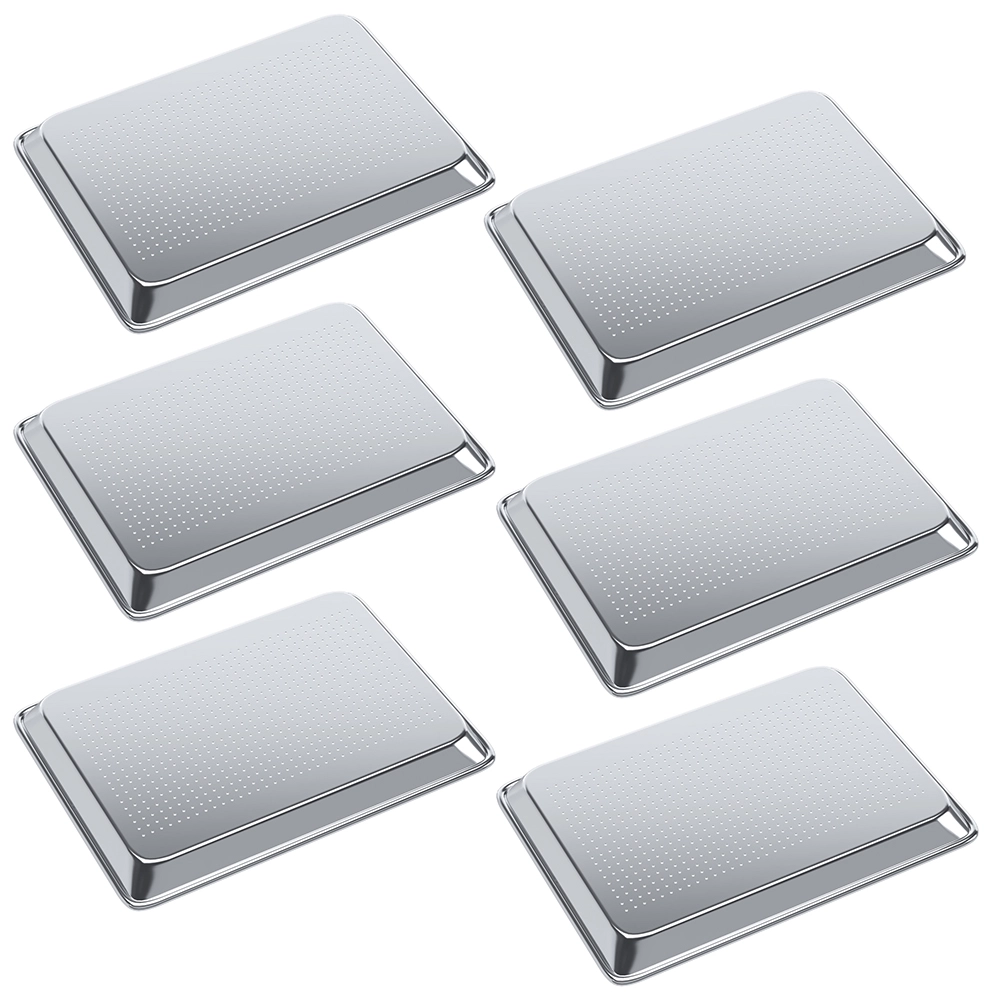 13 in. x 18 in. 19 Gauge Half Size Perforated Aluminum Bun Pan. Pack of 6 - Image 4