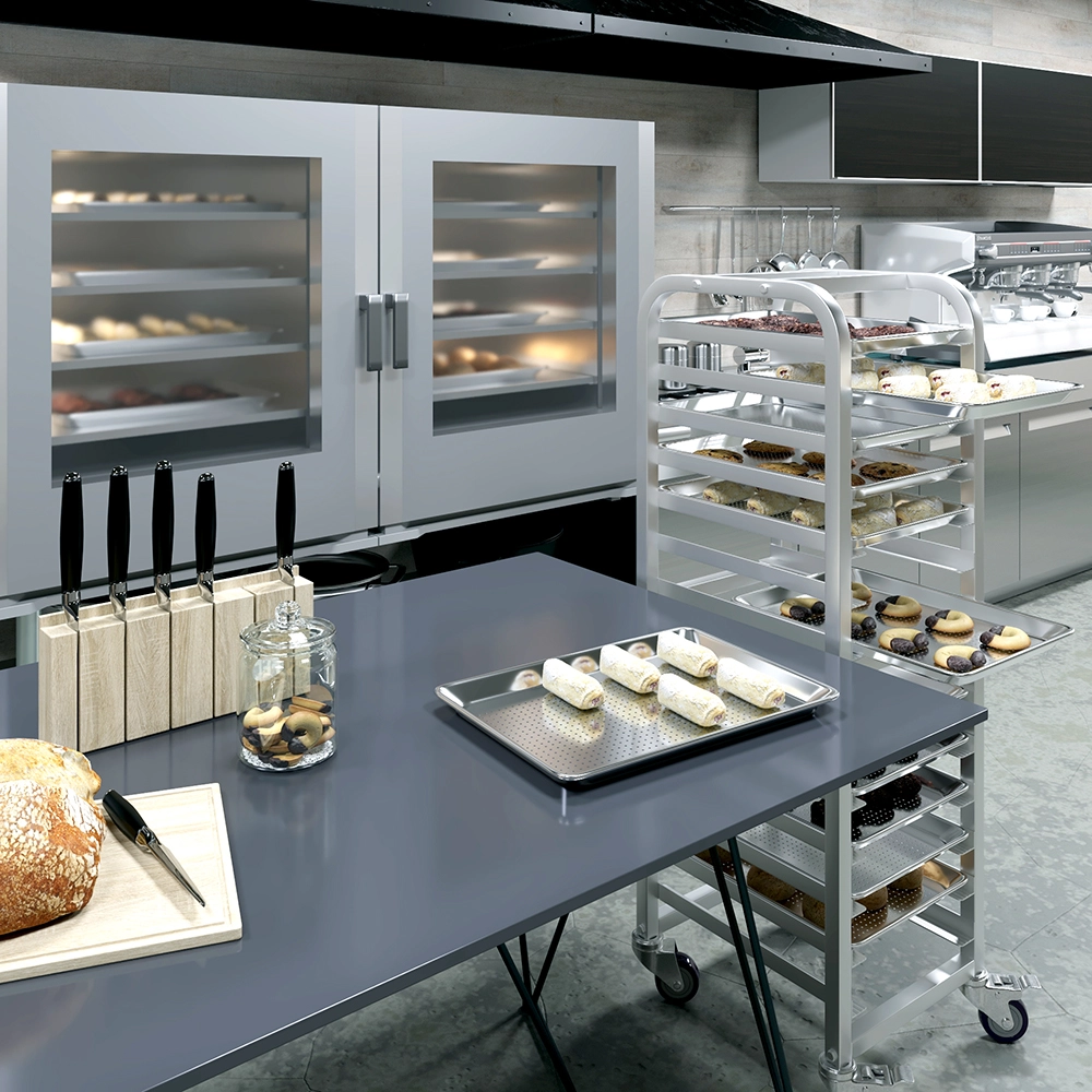 13 in. x 18 in. 19 Gauge Half Size Perforated Aluminum Bun Pan. Pack of 6 - Image 6