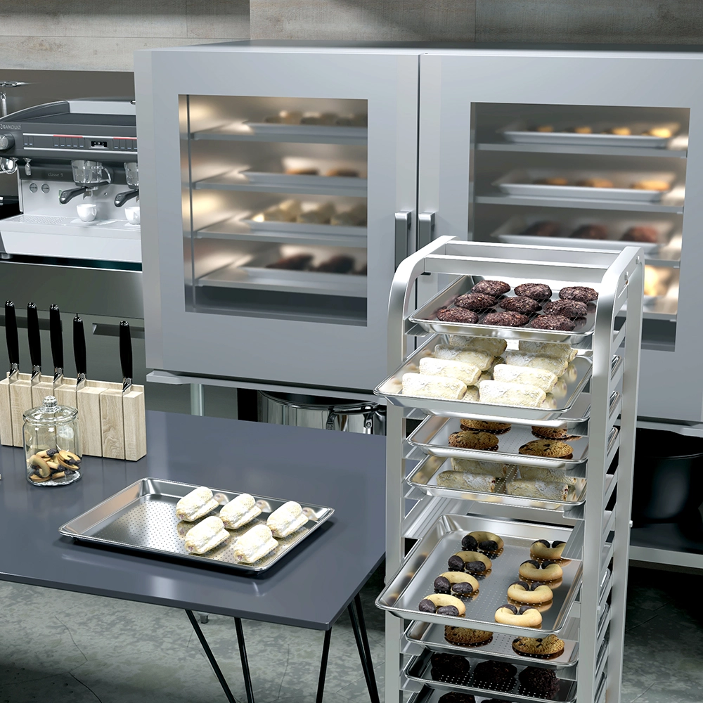 13 in. x 18 in. 19 Gauge Half Size Perforated Aluminum Bun Pan. Pack of 6 - Image 5