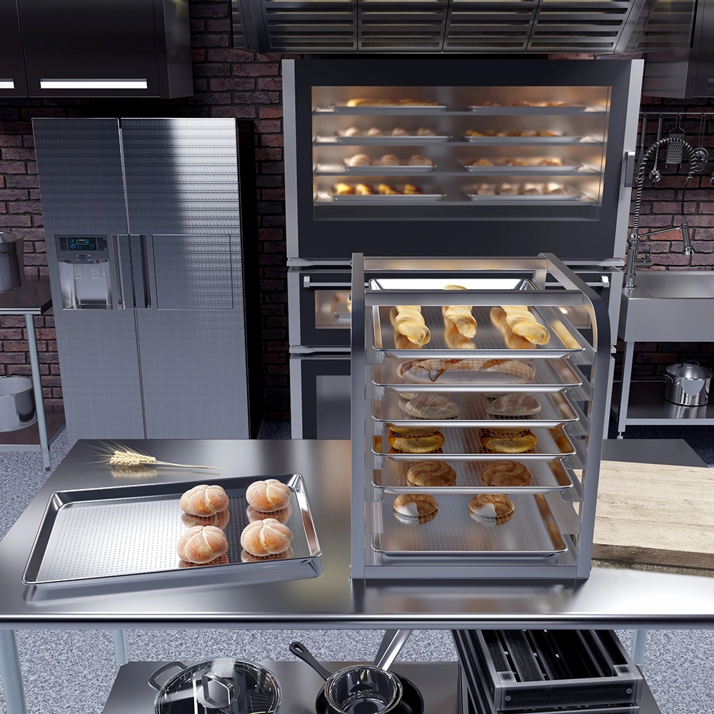 18 in. x 26 in. 19 Gauge Full Size Perforated Aluminum Bun / Sheet Pan. Pack of 12 - Image 7