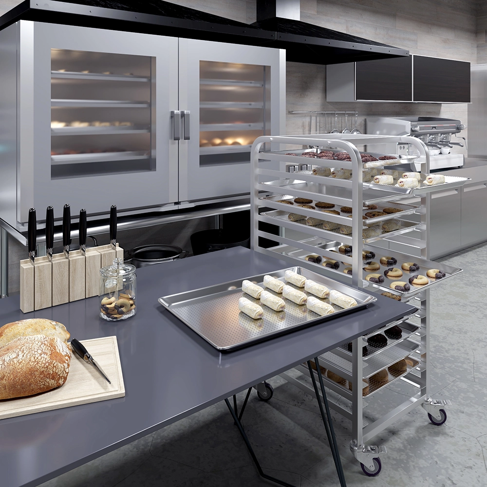 18 in. x 26 in. 19 Gauge Full Size Perforated Aluminum Bun / Sheet Pan. Pack of 12 - Image 6