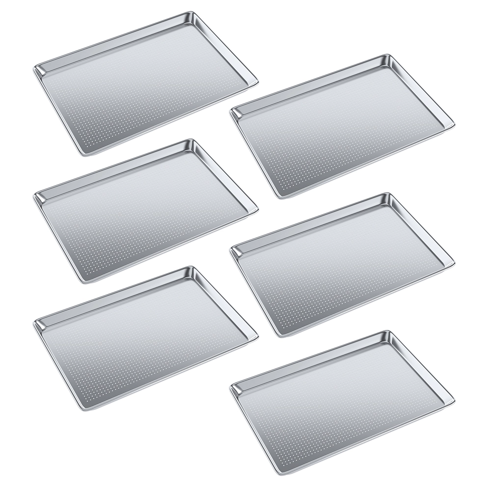 18 in. x 26 in. 19 Gauge Full Size Perforated Aluminum Bun / Sheet Pan. Pack of 6
