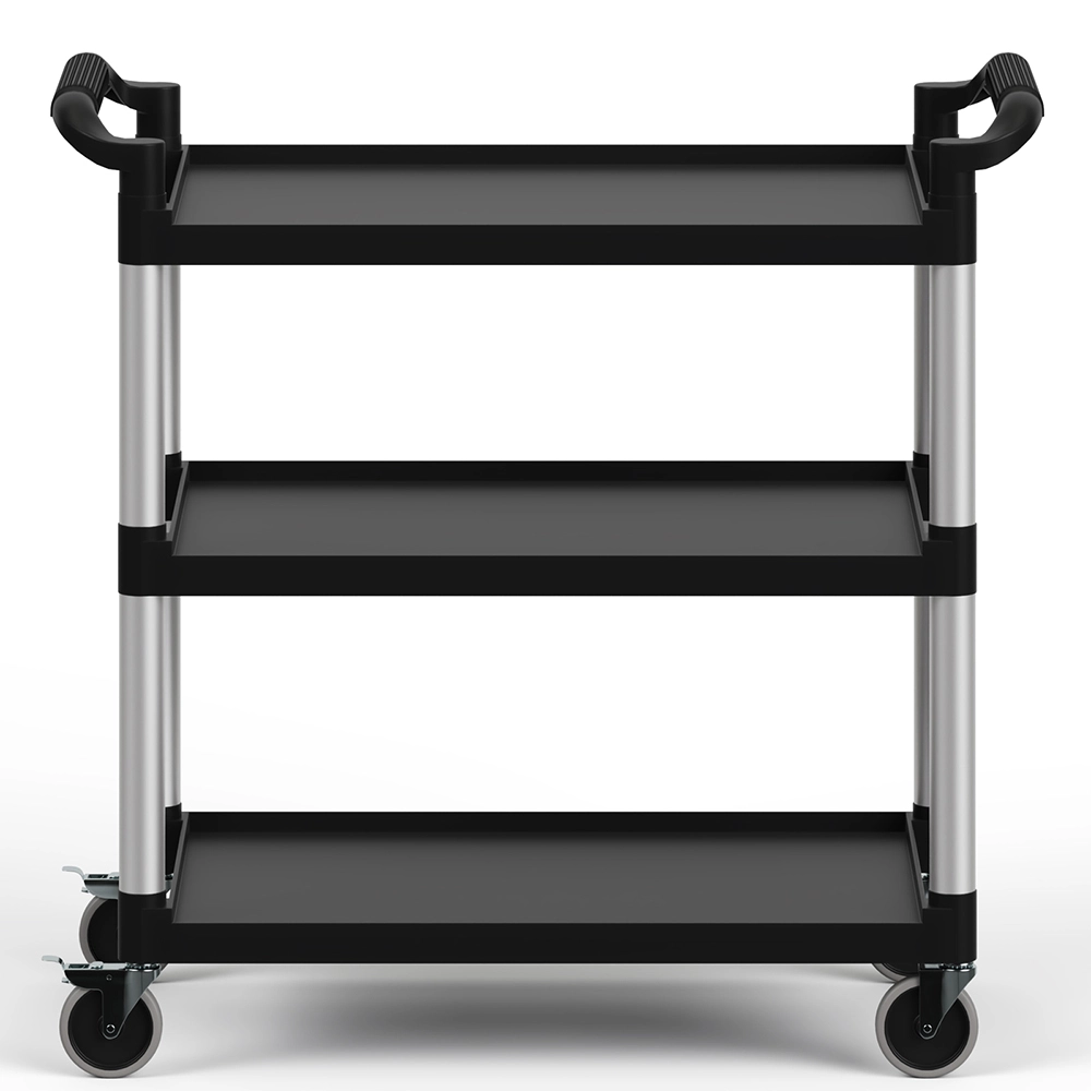 42 in. x 20 in. Black Utility / Bussing Cart with Three Shelves - Image 2