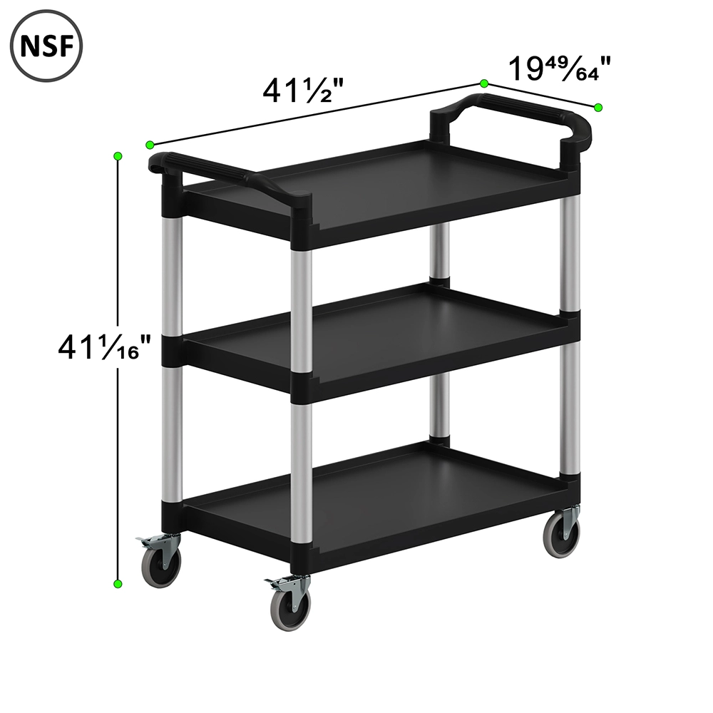 42 in. x 20 in. Black Utility / Bussing Cart with Three Shelves - Image 3