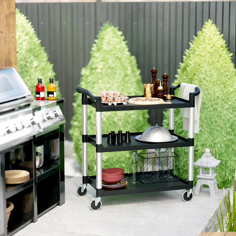 42 in. x 20 in. Black Utility / Bussing Cart with Three Shelves - Image 7