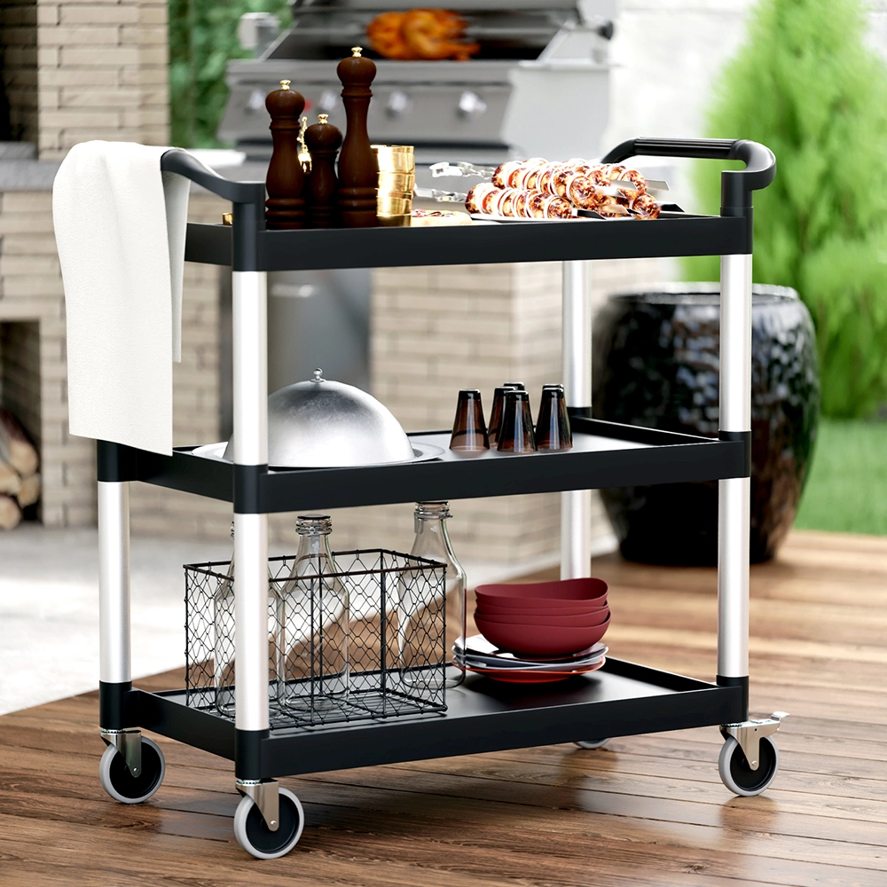 42 in. x 20 in. Black Utility / Bussing Cart with Three Shelves - Image 6