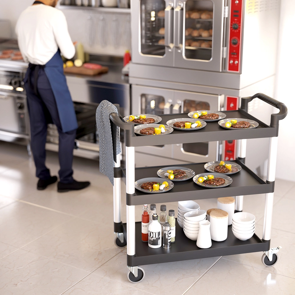 42 in. x 20 in. Black Utility / Bussing Cart with Three Shelves - Image 5