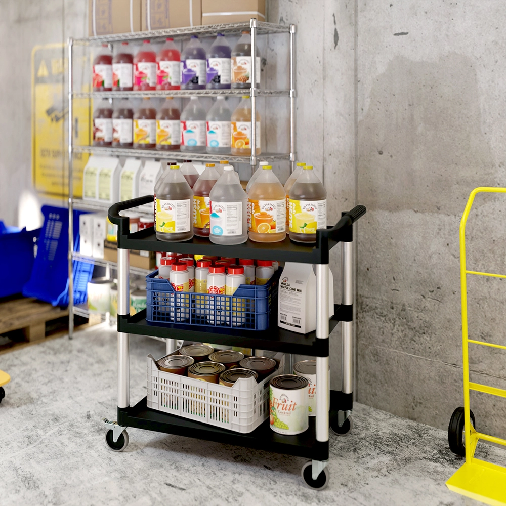 42 in. x 20 in. Black Utility / Bussing Cart with Three Shelves - Image 4