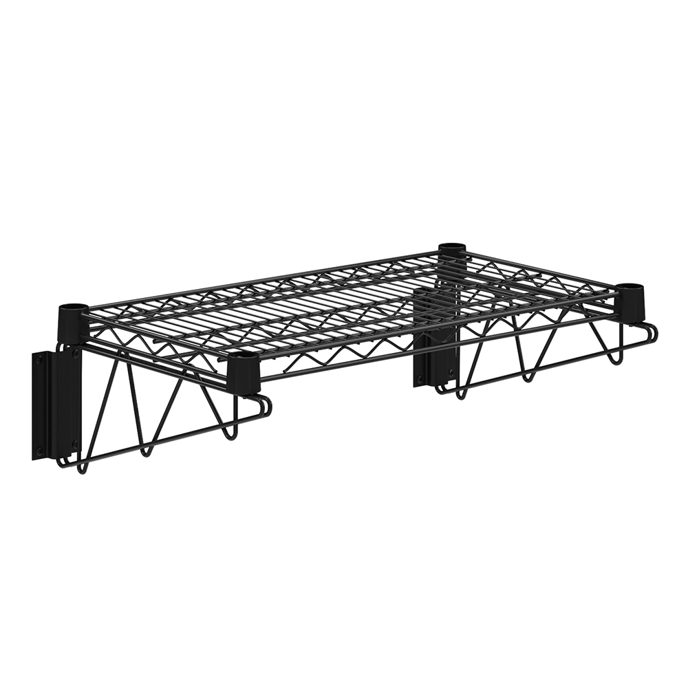 14 in. x 24 in. Black Epoxy Wall Mount Wire Shelf With Brackets