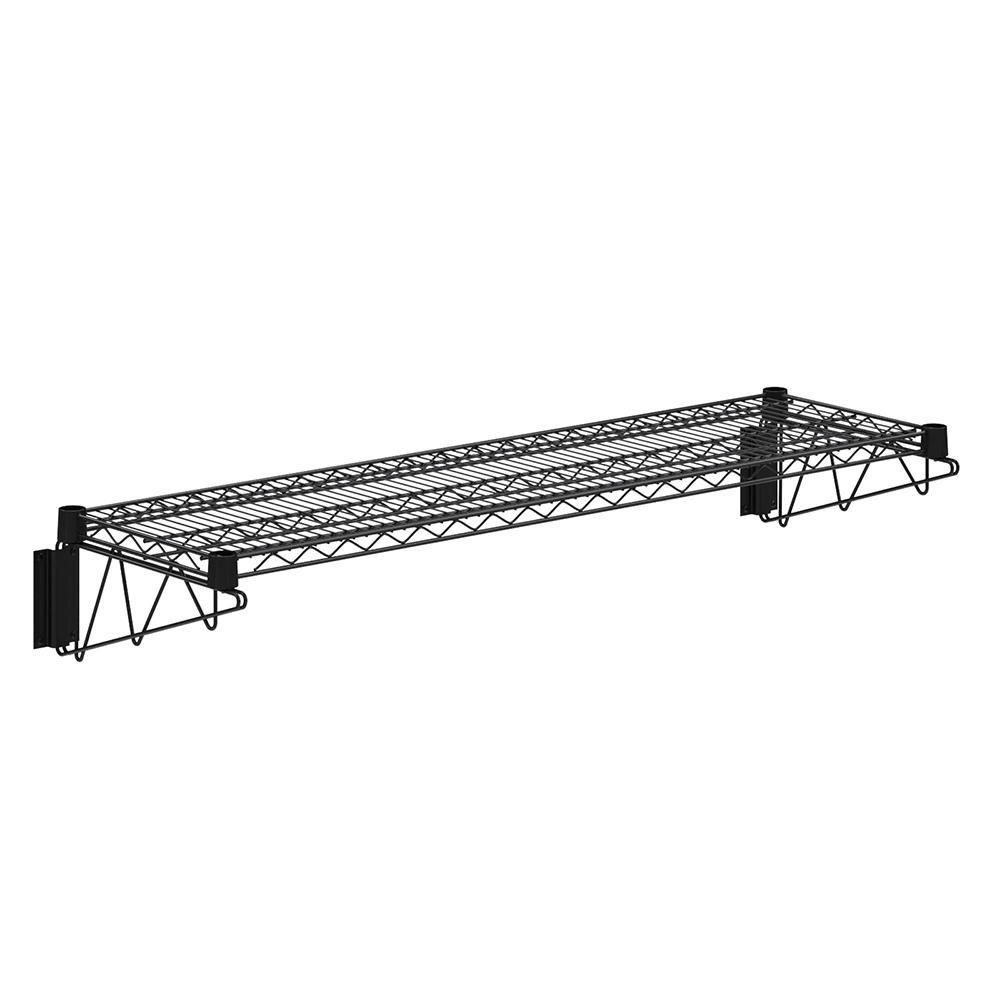 14 in. x 48 in. Black Epoxy Wall Mount Wire Shelf With Brackets